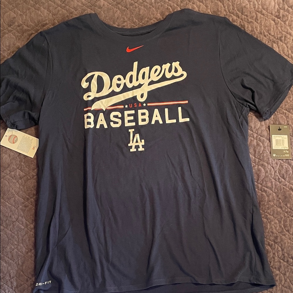 NWT Nike Navy Dodgers Tee with White and Red Accents